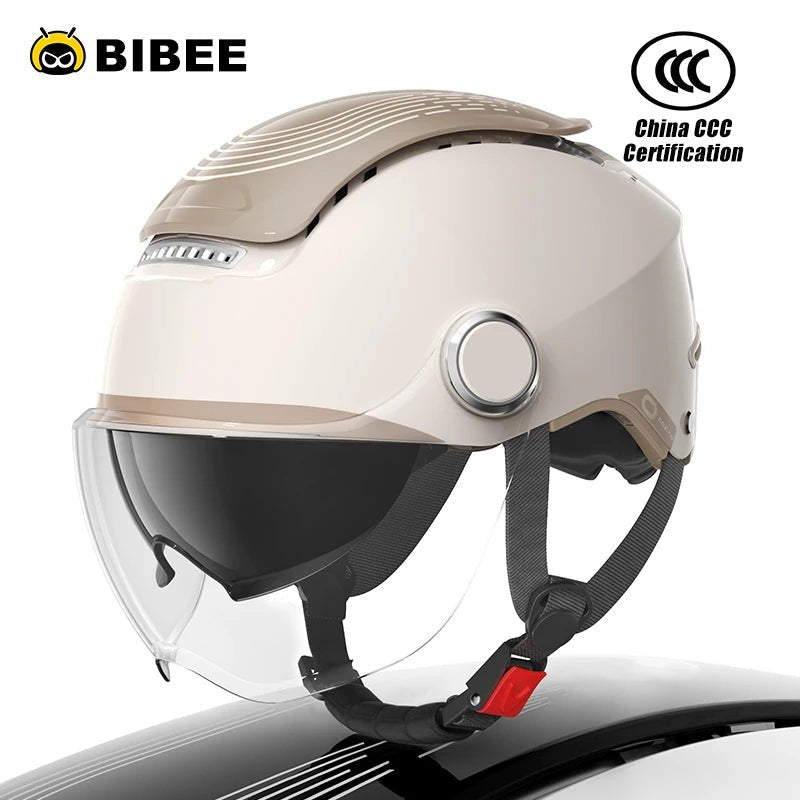 BIBEE Electric Motorcycle Helmet Summer Breathable Electric Bike Open Face Helmet Men Women Dual Lenses Jet Scooter Half Helmets AXSSIBLZ