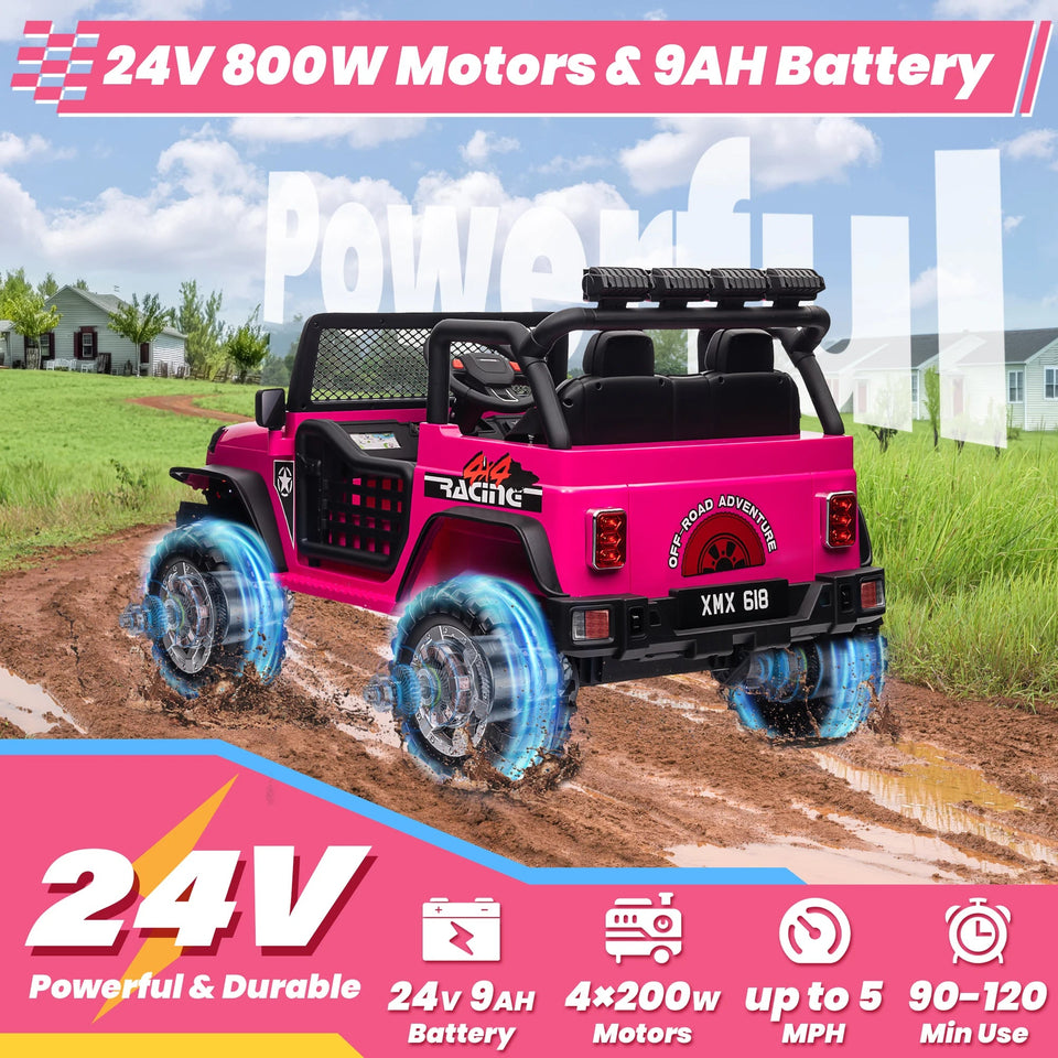 24V 4WD Ride on Car Power 4 Wheels w/Gift Flower, Remote Control, 2 Seater, 4X200W Motor, 3 Speeds, Pop Music, Spring Suspension AXSSIBLZ