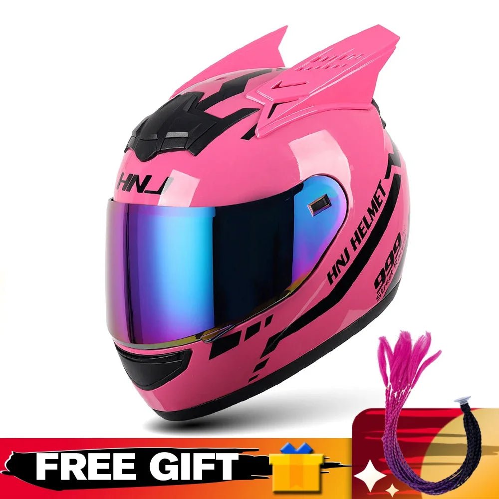 Helmets Motorcycle Personality Horn Motocross Helmet Full Face Motorbike Helmet Breathable Casco Ear Moto Helmets for Men Women AXSSIBLZ