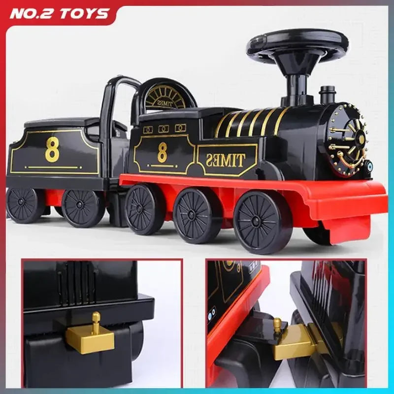 Large Rail Train Ride On Car Electric Retro Train with Carriages Kids Toy Locomotive Railway Trains Boys Girls Car Birthday Gift AXSSIBLZ