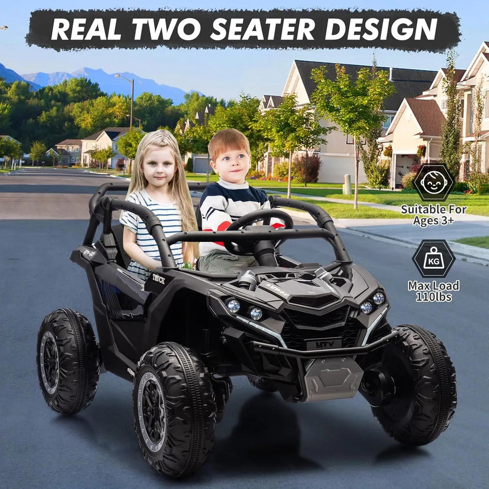 24V Ride On Car For Kids, 4WD Electric Vehicle With Remote Control, 2 Seater, LED Lights, Four-Wheel Shock Absorption, 3 Speeds AXSSIBLZ