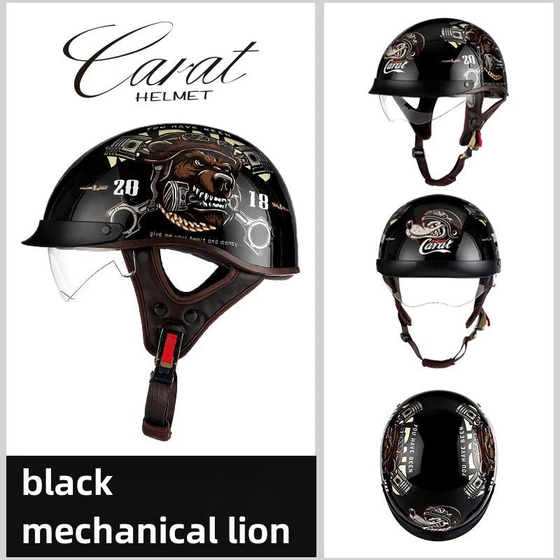 Leather Retro Motorcycle Half-Covered Helmet Comfortable Lightweight Men Portable Helmet snow Skiing Helmets with Goggles cover AXSSIBLZ