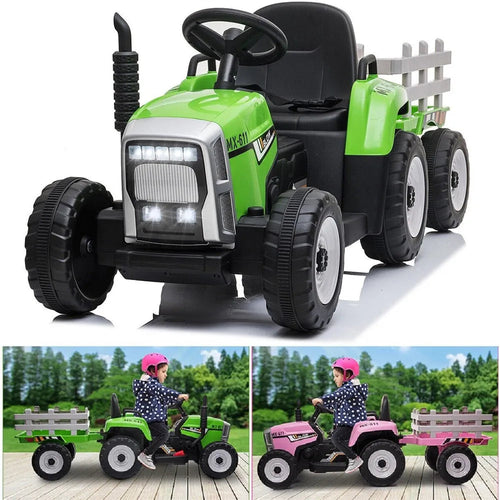12V Kids  Electric Ride on Tractor Car & Trailer W/MP3 Player & LED Light Remote Control Battery Powered Gift for Xmas AXSSIBLZ