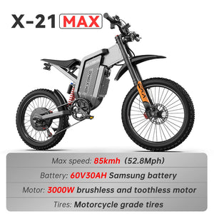 EKX X21 Max Electric Motorcycles 3000W Brushless Gearless Motors 60V30AH Lithium Battery Speed 85Kmh Adult Off Road Ebike AXSSIBLZ