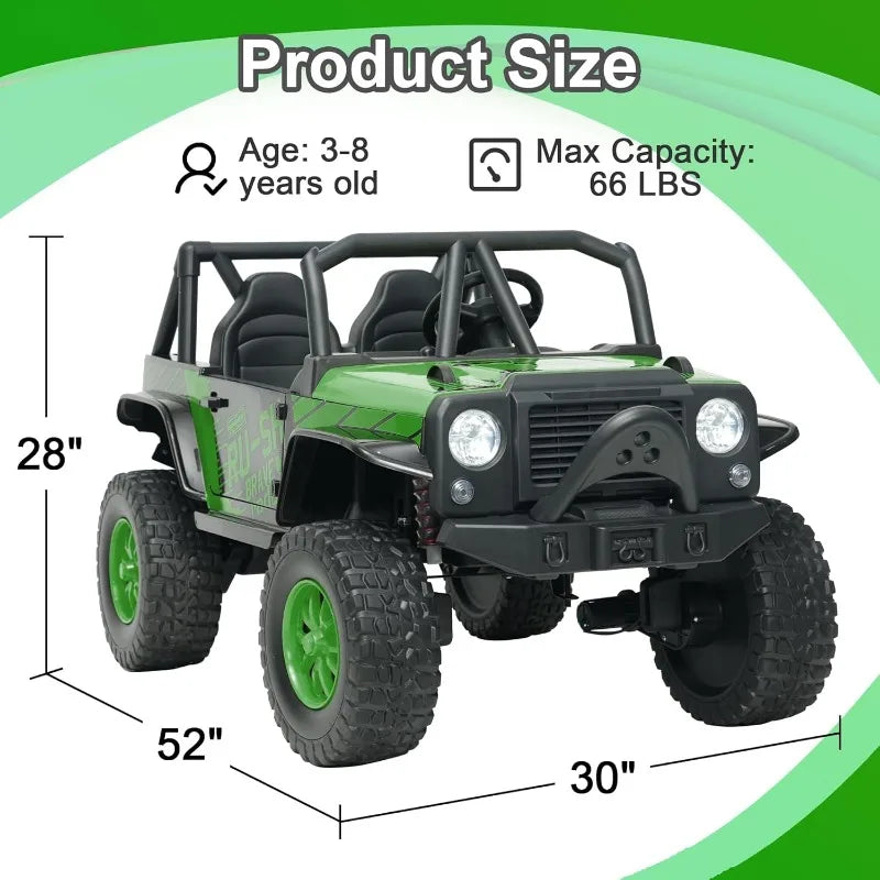 24V 5AH 2 Seater Power Wheels 4WD Kids' Electric Vehicles UTV Ride On Car Spring Absorber Wireless Bluetooth (Green) AXSSIBLZ