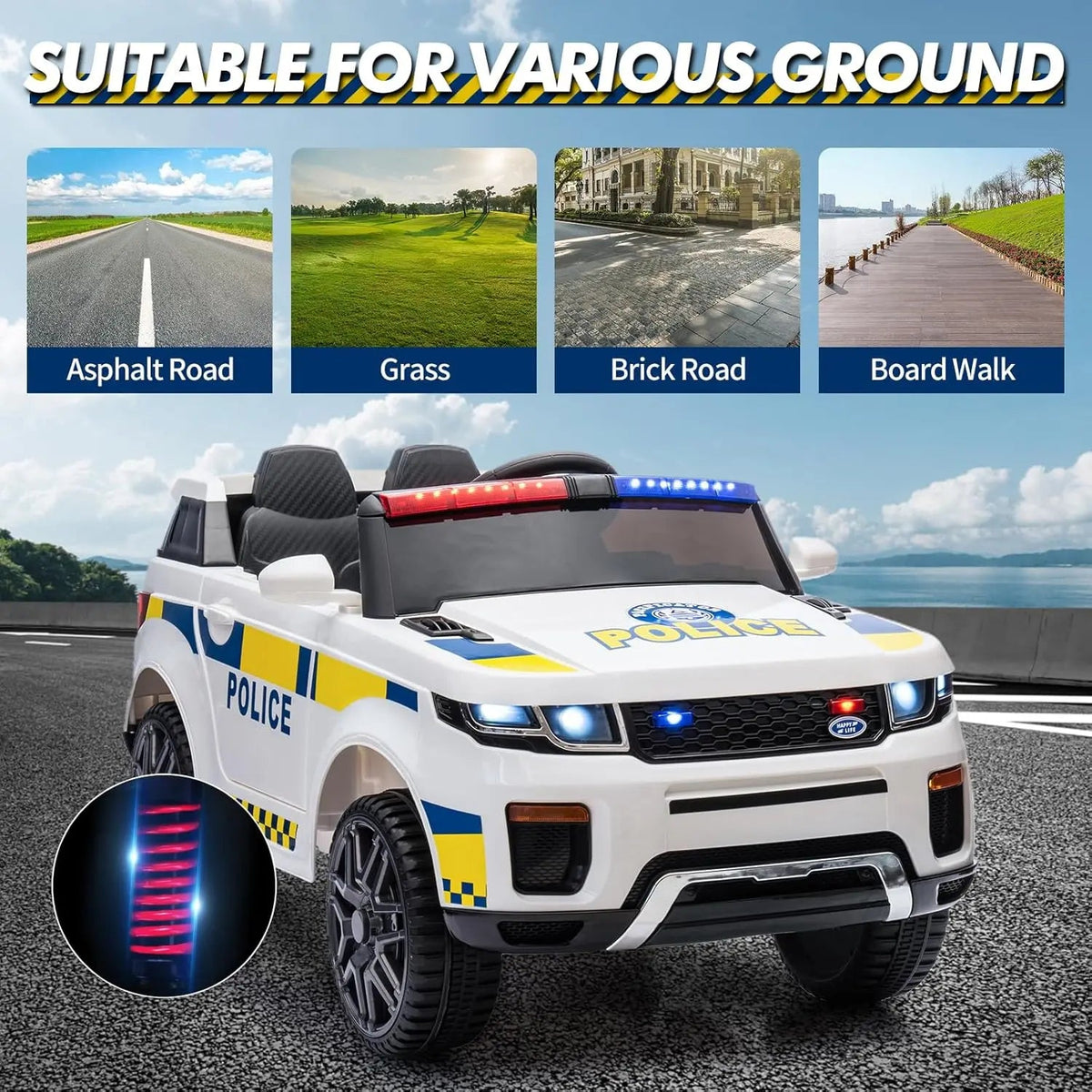 12V Kids Ride On Police Car SUV Toddlers Electric Cars Battery Operated Ride On Toy with 2.4G Remote Control, Megaphone, Light AXSSIBLZ