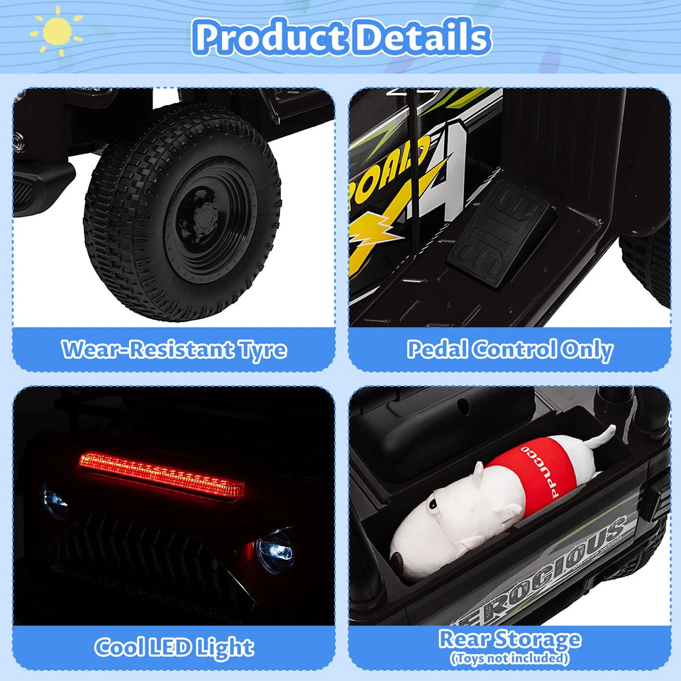6V Ride On Car Battery Powered Electric Car for Kids with LED Light FM Horn Rear Storage Riding 4 Wheels Toy for Aged 3-6 Years AXSSIBLZ
