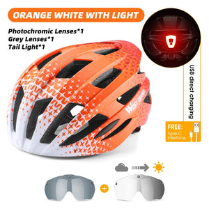 WEST BIKING Integrated Ultralight Bike Helmet With Taillight Goggle Men Women Cycling Safety Hat MTB Road Bike Motorcycle Helmet AXSSIBLZ