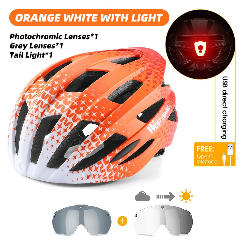 WEST BIKING Integrated Ultralight Bike Helmet With Taillight Goggle Men Women Cycling Safety Hat MTB Road Bike Motorcycle Helmet AXSSIBLZ