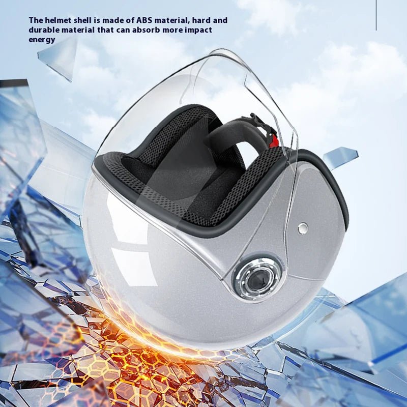 Electric Motorcycle Helmet Motor Car Scooter Bike Men Woman Open Face Half Helmet Anti-UV Safety Hat Bicycle Cap with Goggles AXSSIBLZ
