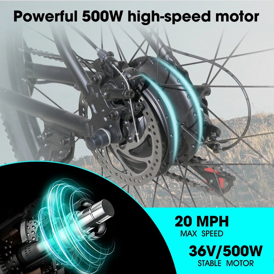 HILAND Electric Bike for Adults, 26 inch Electric Mountain Bicycle with Removable Battery, 500W 36V Motor, 7 speeds 20MPH Ebike AXSSIBLZ