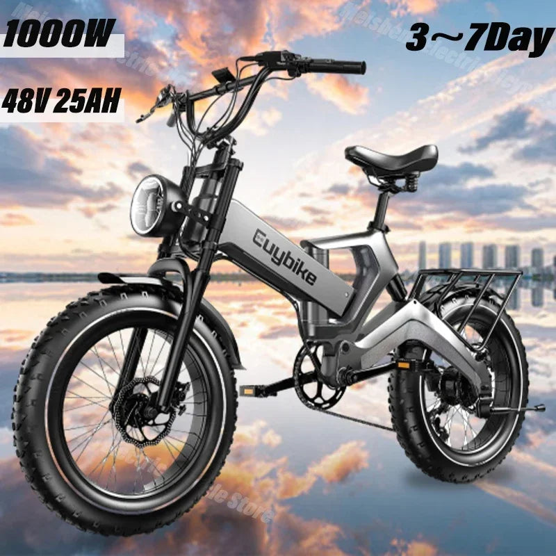 Ebike K6F 1000W 48V 25AH 20-inch mountain city adult electric bicycle folding electric fat tireoff-road vehicle electric bicycle AXSSIBLZ