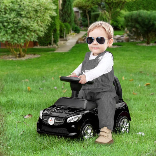 Kids Ride On Push Car, Foot-to-Floor Walking Sliding Toy Car for Toddler with Working Horn, Music, Headlights and Storage, Black AXSSIBLZ