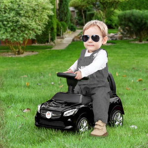 Kids Ride On Push Car, Foot-to-Floor Walking Sliding Toy Car for Toddler with Working Horn, Music, Headlights and Storage, Black AXSSIBLZ
