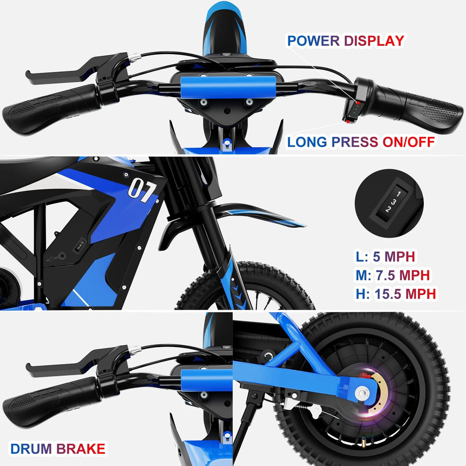 Warehouse 8kmh 12 kmh 25kmh 3 speed gears children electric motorcycle 12 inch 4ah 36v electric motorcycle kids motorbike custom AXSSIBLZ