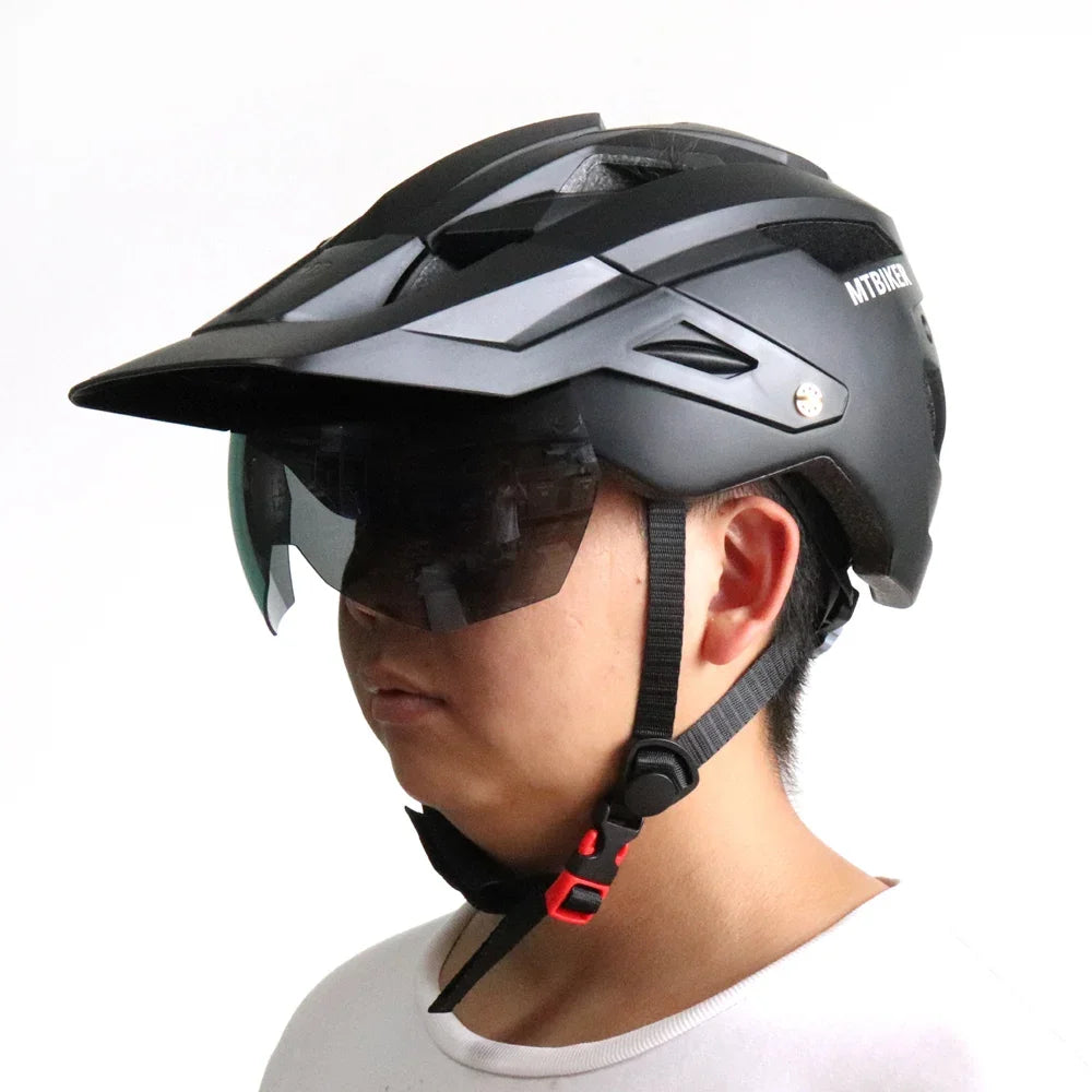 Bike Helmet With Sun Goggle Visor Men Bicycle Helmet Sunglasses Shield Road MTB Cycling Helmets AXSSIBLZ