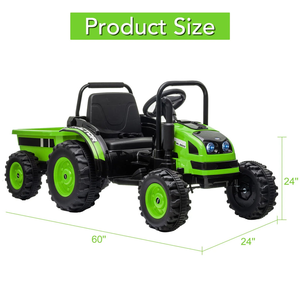 12V Kids Ride-On Tractor with Trailer,Remote Control,Music,LED Light,Rear Wheels Suspension,Battery Powered Electric Vehicle Toy AXSSIBLZ