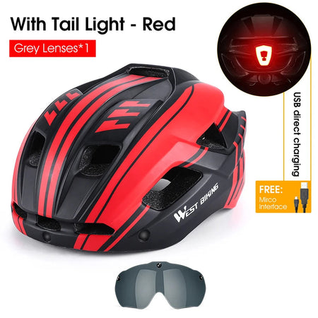 WEST BIKING Integrated Ultralight Bike Helmet With Taillight Goggle Men Women Cycling Safety Hat MTB Road Bike Motorcycle Helmet AXSSIBLZ
