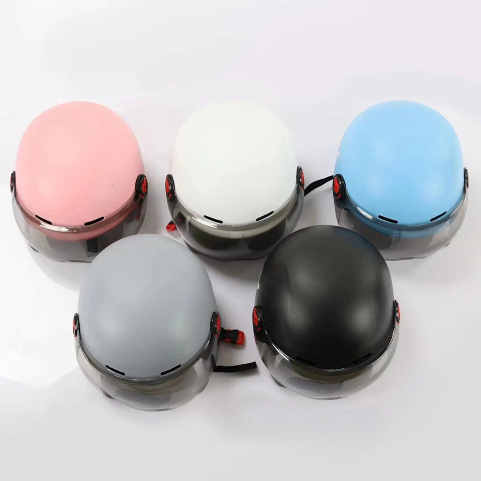 Men Motorcycle Helmet,Woman Electric Motor Car Scooter Bike Open Face Half Helmet,Anti-UV Safety Hat Bicycle Cap with Goggles AXSSIBLZ