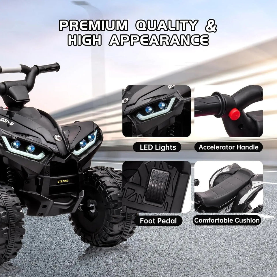 12V Kids Ride on ATV Quad 2x35W Powerful 4-Wheeler Electric Vehicle with Parent Control, Spring Suspension,LED Lights,AUX Port AXSSIBLZ