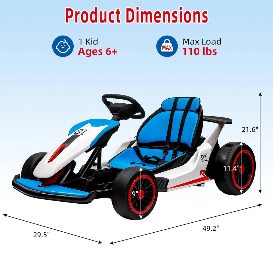 24V Go Kart Ride On Racing Toy for Kids 6+ Ride On Drift Kart with 200W*2 Extra Powerful Motors Large Battery with Music Horn AXSSIBLZ