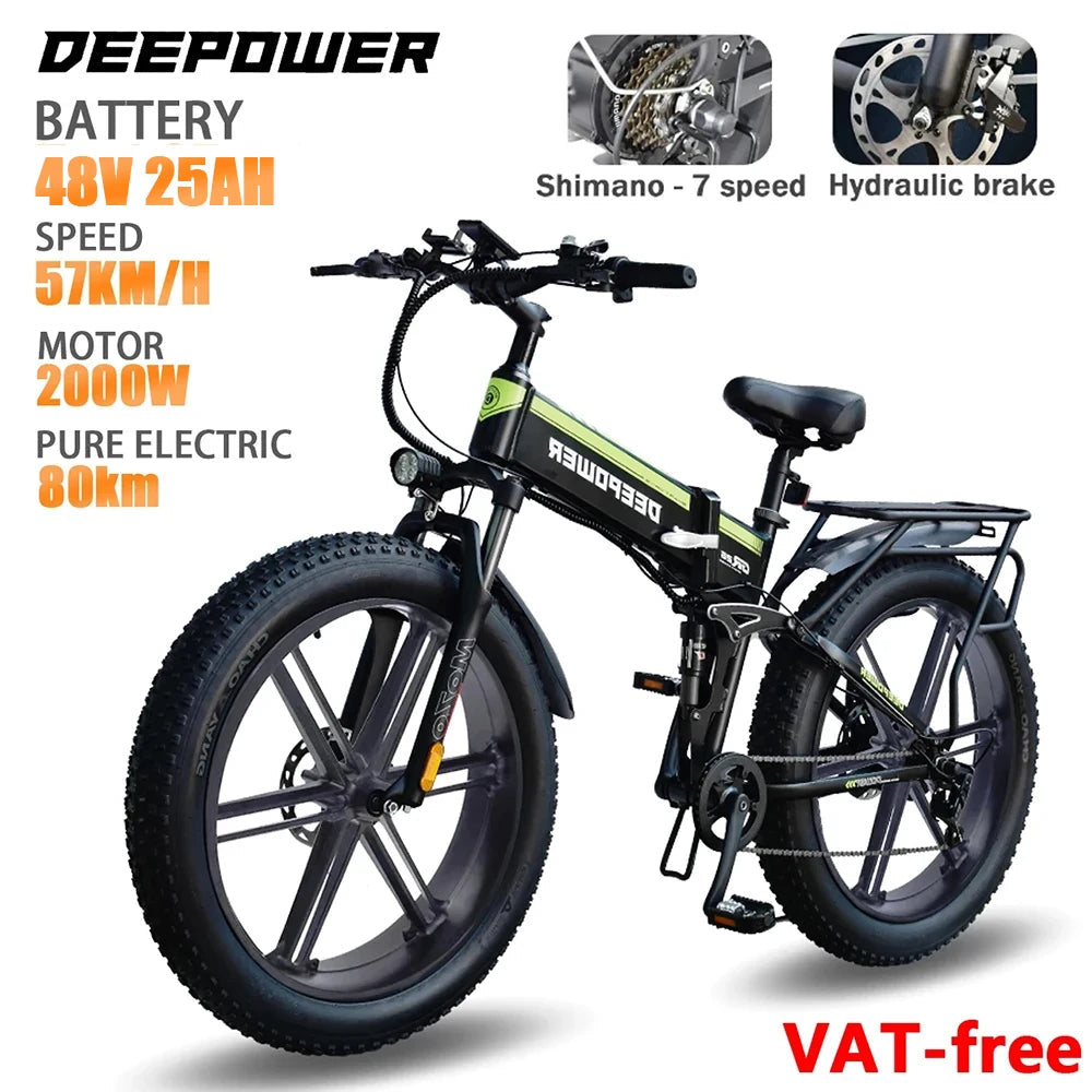 H26PRO 2000W Electric Bike Bicycle 48V 25AH Battery 26 Inch Fat Tire Folding Electric Bikes AXSSIBLZ