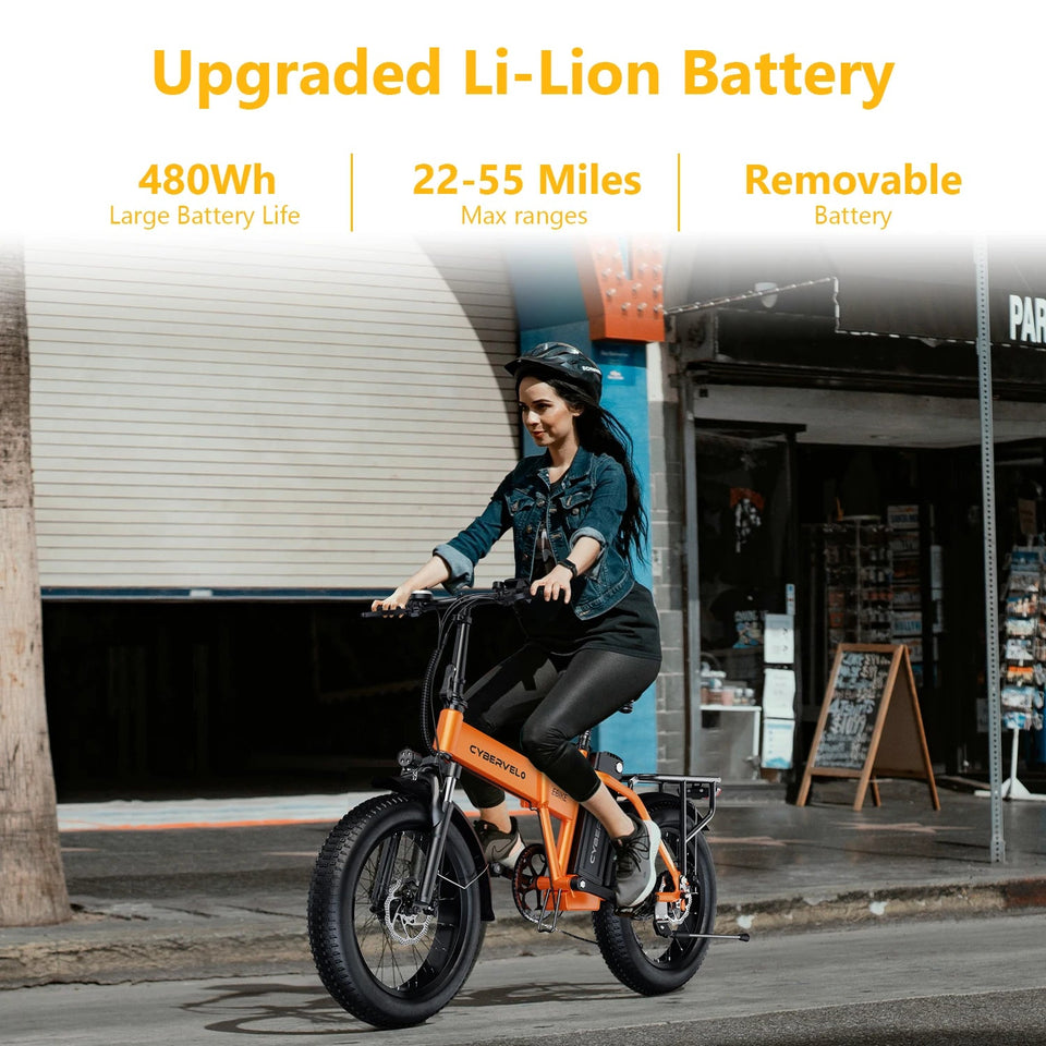 1000W Folding Electric Bike, 48V 20AH Large Removable Battery E Bike, 30+MPH, 80 Miles Max Range, 20" Fat Tire Electric Bike for AXSSIBLZ