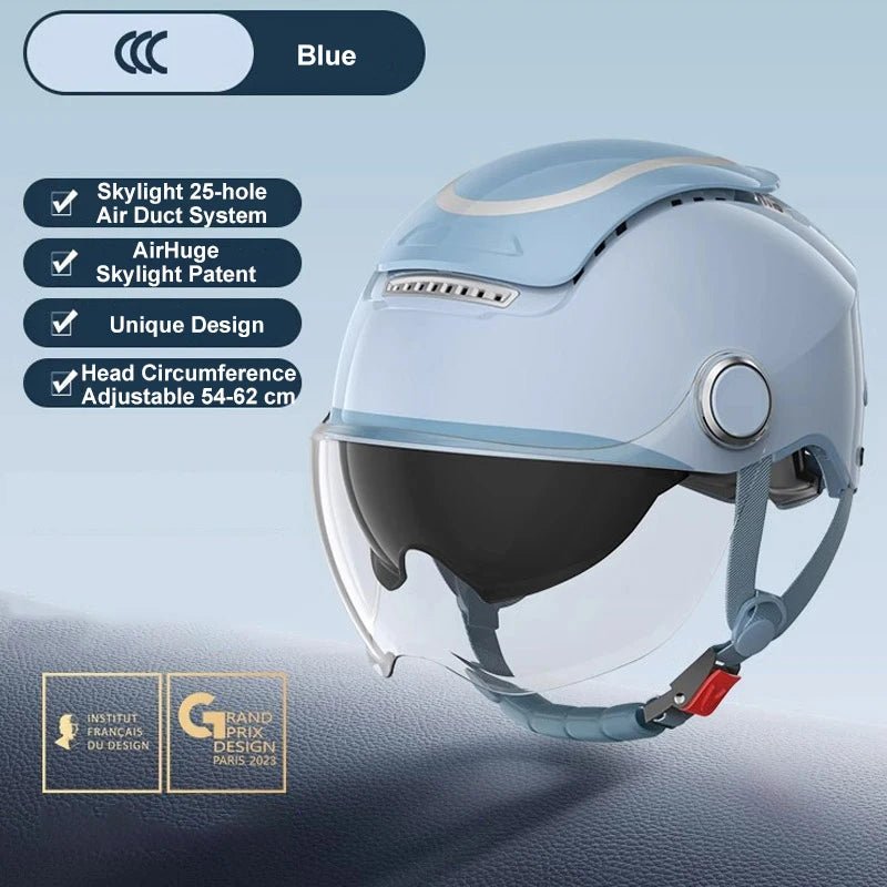 BIBEE Electric Motorcycle Helmet Summer Breathable Electric Bike Open Face Helmet Men Women Dual Lenses Jet Scooter Half Helmets AXSSIBLZ