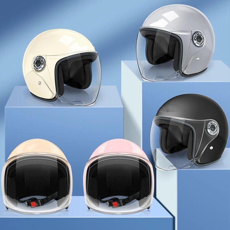Electric Motorcycle Helmet Motor Car Scooter Bike Men Woman Open Face Half Helmet Anti-UV Safety Hat Bicycle Cap with Goggles AXSSIBLZ