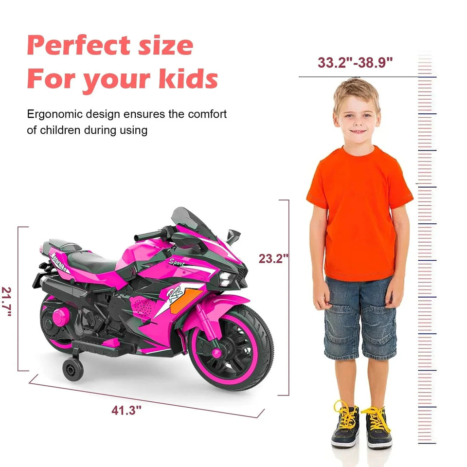12V Kids Ride on Motorcycle, Battery Powered Electric Motorcycle for Kids, Ride on Toy with LED Light Wheels, MP3, Bluetooth AXSSIBLZ