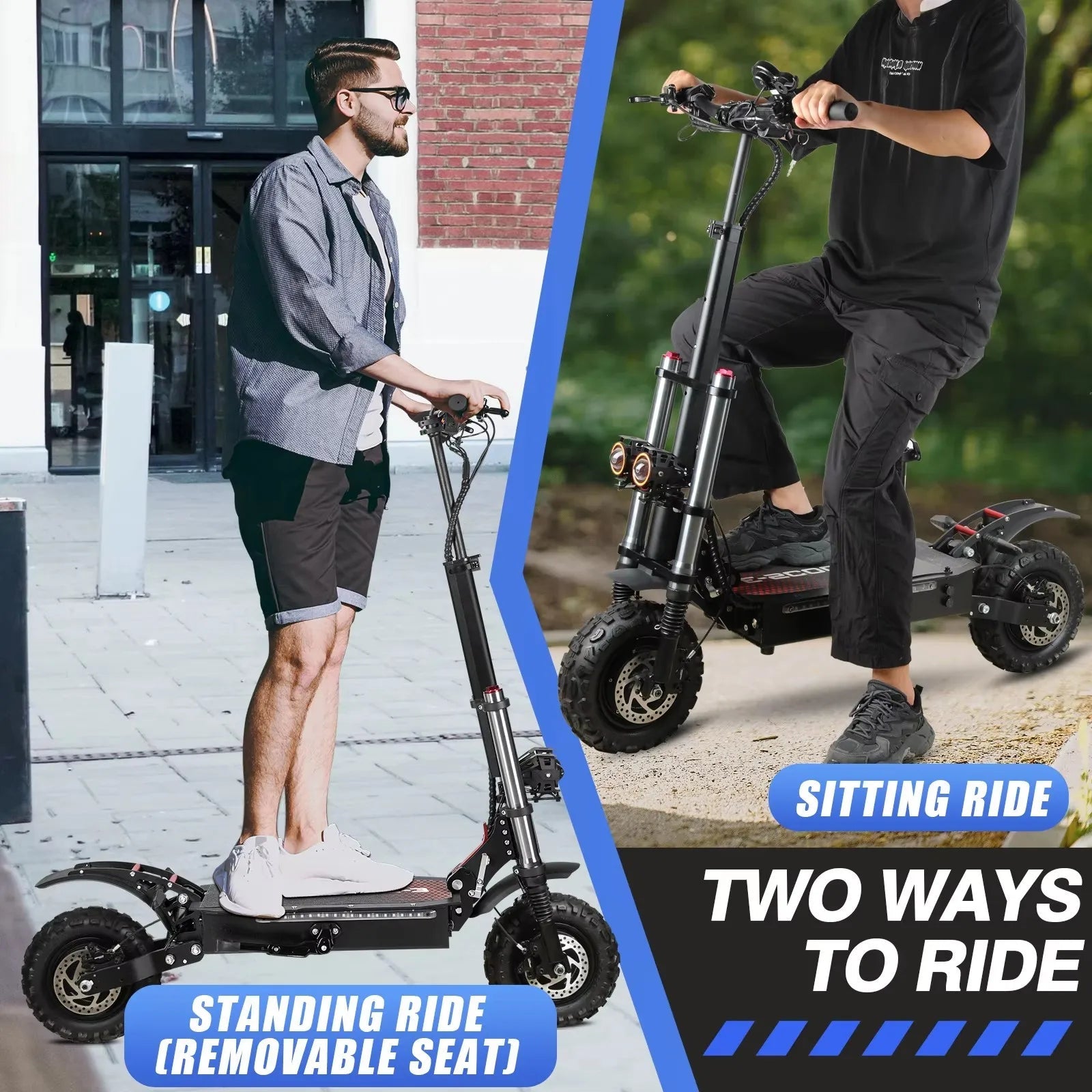 6000W High Power Adult Electric Scooter  Off-Road Commute Foldable 60V 38Ah Large Battery 60 Miles Range 50 Mph Fast E-Scooter AXSSIBLZ