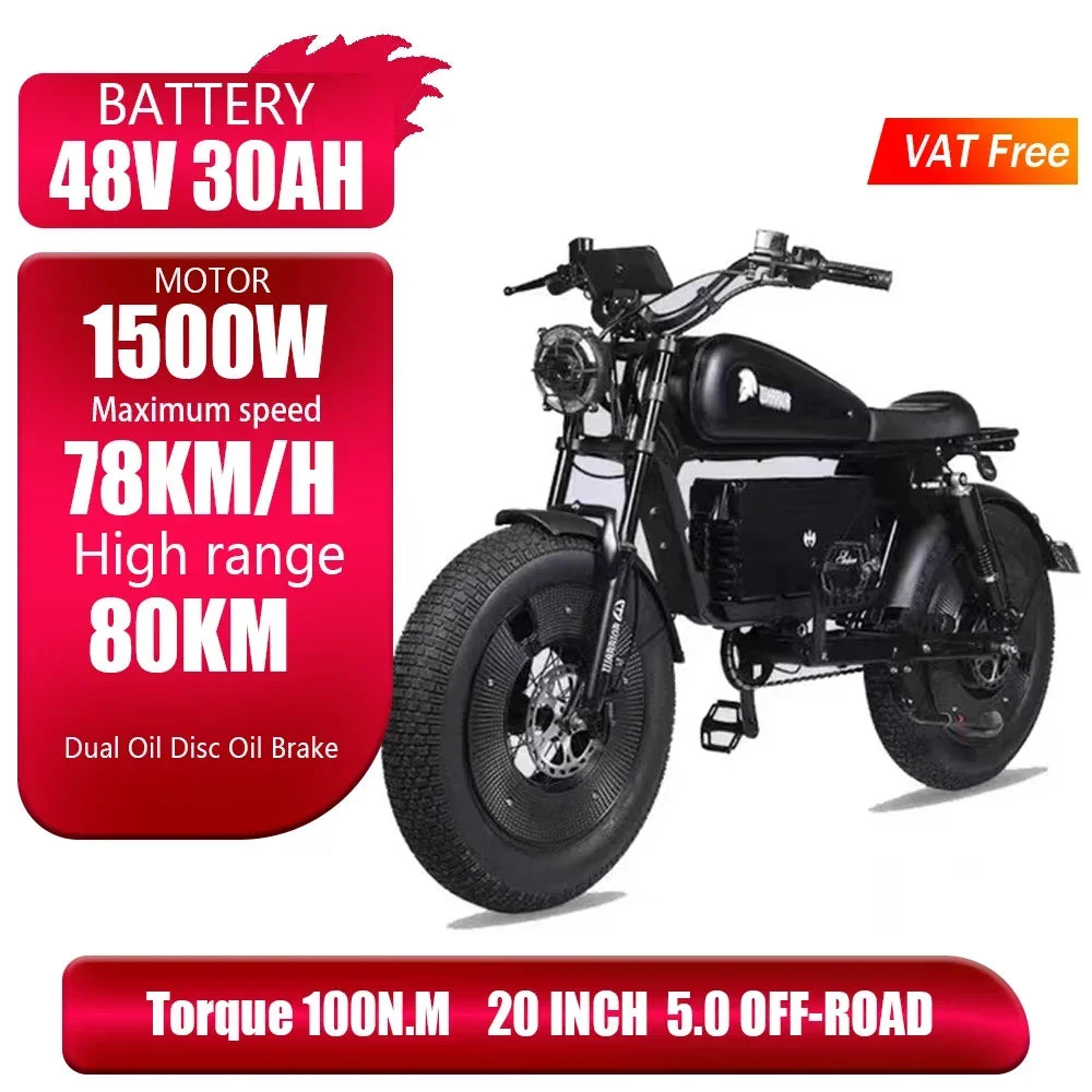 ZPW Black Warrior 1500W Motorbikes 48V 60AH Ebike Adult Road Electric Bicycle 20 inch Off-road Fat Tyre Electric Bike peak 2000w AXSSIBLZ