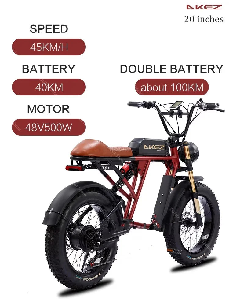 750W Electric Bike - 20-inch, Retro Off-Road, 45 KM/H Speed W/ Removable Battery 45KM/H AXSSIBLZ