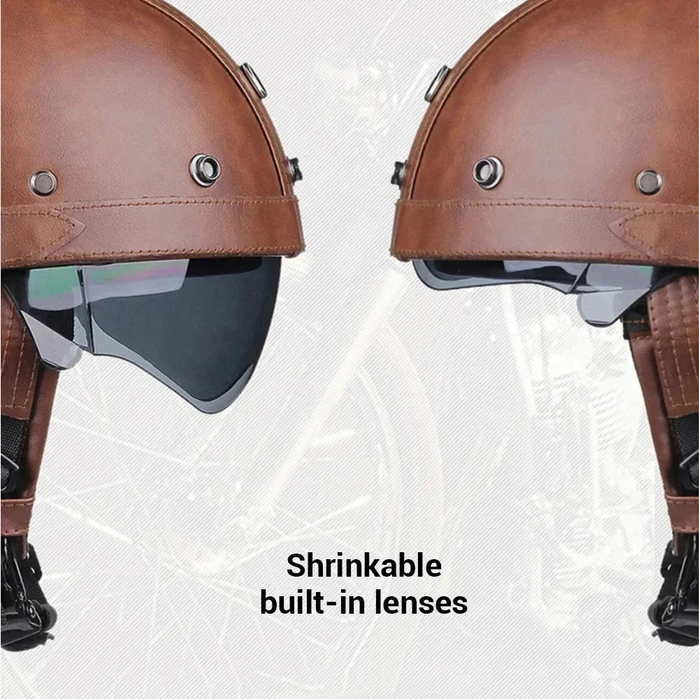 Motorcycle Helmet Retro PU Four Fashion Helmet Ride Half Scooter Helmet Motorcycle For Men And Women AXSSIBLZ