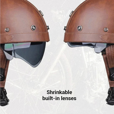 Motorcycle Helmet Retro PU Four Fashion Helmet Ride Half Scooter Helmet Motorcycle For Men And Women AXSSIBLZ