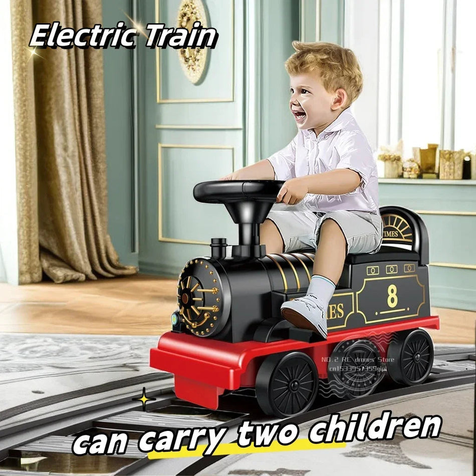 Large Rail Train Ride On Car Electric Retro Train with Carriages Kids Toy Locomotive Railway Trains Boys Girls Car Birthday Gift AXSSIBLZ
