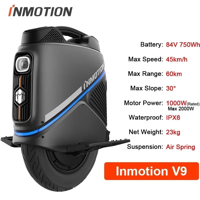 Newest INMOTION V9 Electric Unicycle 1000W Motor 84V 750Wh Battery 60mm Suspension With GPS Remote Locking LED Light EUC-Wheel AXSSIBLZ