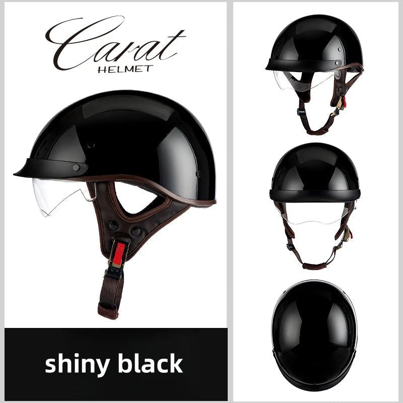 Leather Retro Motorcycle Half-Covered Helmet Comfortable Lightweight Men Portable Helmet snow Skiing Helmets with Goggles cover AXSSIBLZ