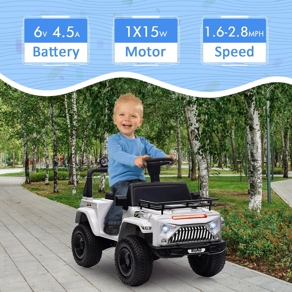 6V Ride On Car Battery Powered Electric Car for Kids with LED Light FM Horn Rear Storage Riding 4 Wheels Toy for Aged 3-6 Years AXSSIBLZ