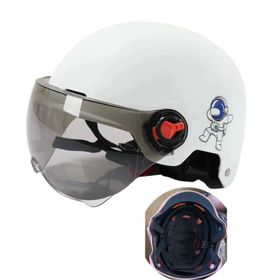 Men Motorcycle Helmet,Woman Electric Motor Car Scooter Bike Open Face Half Helmet,Anti-UV Safety Hat Bicycle Cap with Goggles AXSSIBLZ