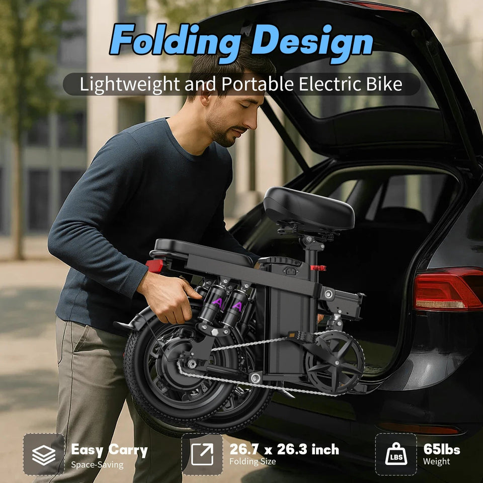 Electric Bike for Adults Teen-Folding Electric Bicycle 750W Peak Motor,20+MPH 35 Miles,Commuter Ebike 48V 15AH Removable Battery AXSSIBLZ