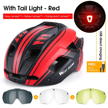 WEST BIKING Integrated Ultralight Bike Helmet With Taillight Goggle Men Women Cycling Safety Hat MTB Road Bike Motorcycle Helmet AXSSIBLZ