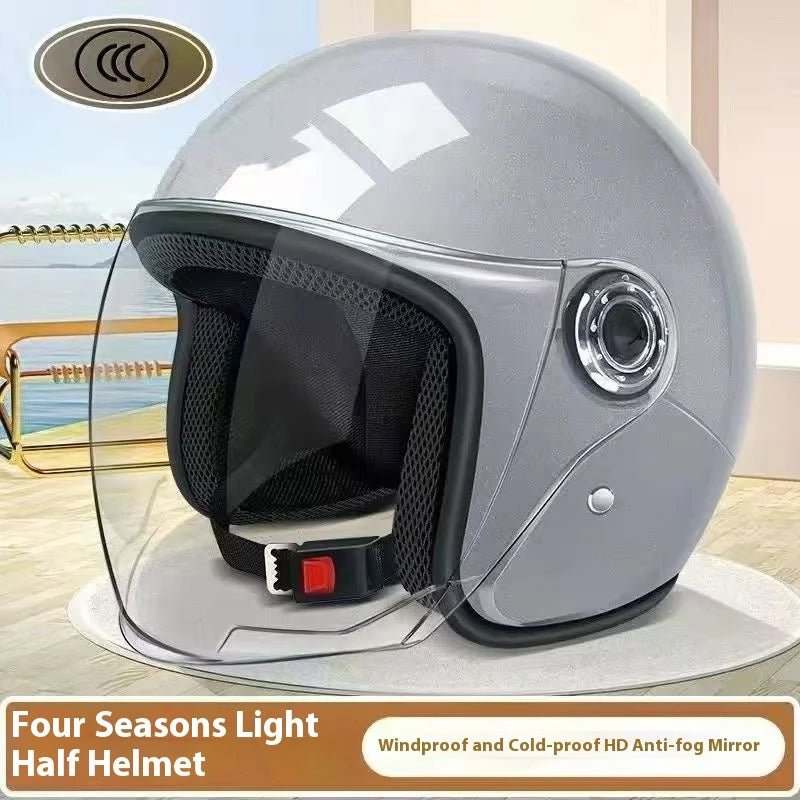 Electric Motorcycle Helmet Motor Car Scooter Bike Men Woman Open Face Half Helmet Anti-UV Safety Hat Bicycle Cap with Goggles AXSSIBLZ