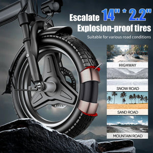 Folding Electric Bike for Adult,48V 15AH Removable Battery, 20MPH 35Miles Commuting Ebike,500W Lightweight 14'' Electric Bicycle AXSSIBLZ