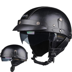 Motorcycle Helmet Retro PU Four Fashion Helmet Ride Half Scooter Helmet Motorcycle For Men And Women AXSSIBLZ