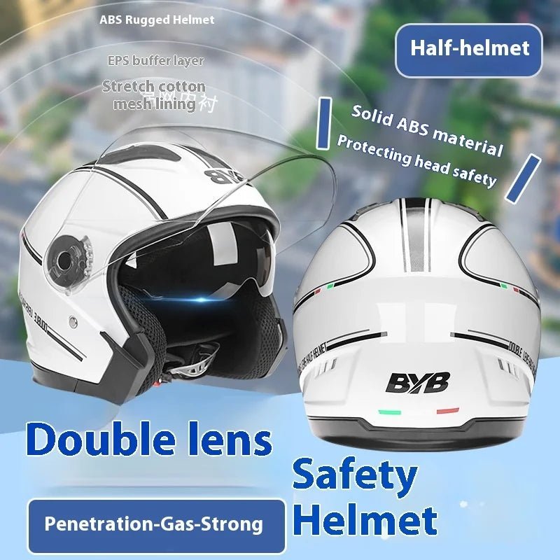 Motorcycle Open Face Helmet For Men And Women Dual Lens Sun Visor Face Shield Top Lightweight Scooter Bike Retro 3/4 Helmet AXSSIBLZ