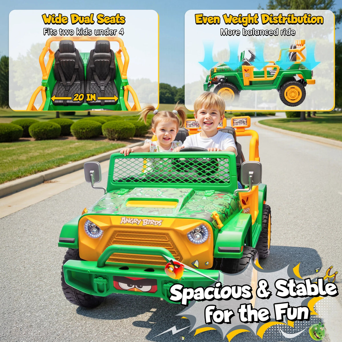 Funappy Birthday on Wheels Kids Electric Ride-On Car – 4WD Off-Road, Dual Seats, Remote Control, Bluetooth, for Ages 3-8 AXSSIBLZ