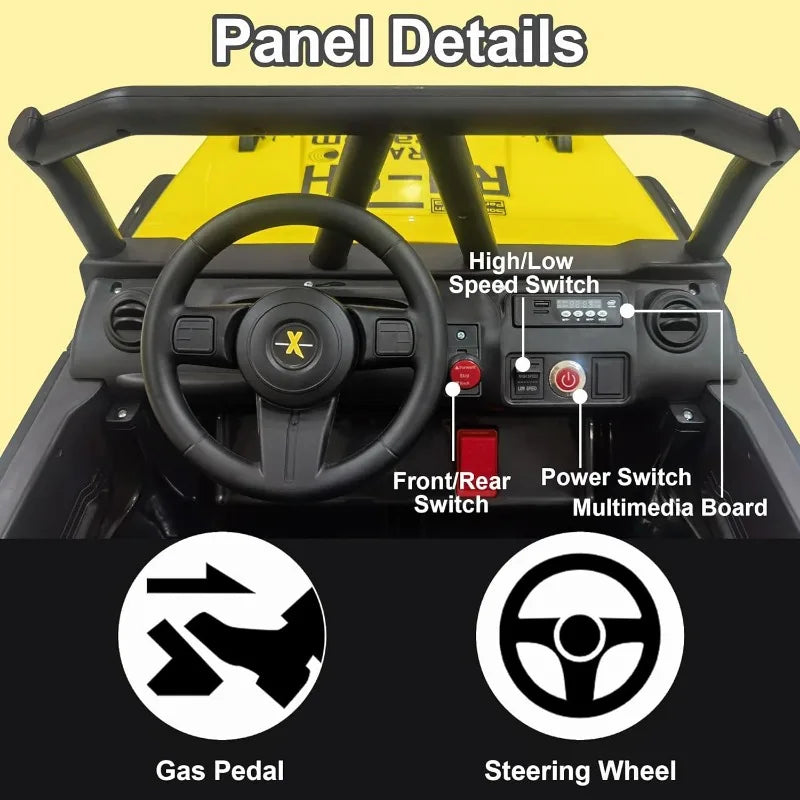 24V 5AH 2 Seater Power Wheels 4WD Kids' Electric Vehicles UTV Ride On Car Spring Absorbers, Wireless Bluetooth (Bright Yellow) AXSSIBLZ