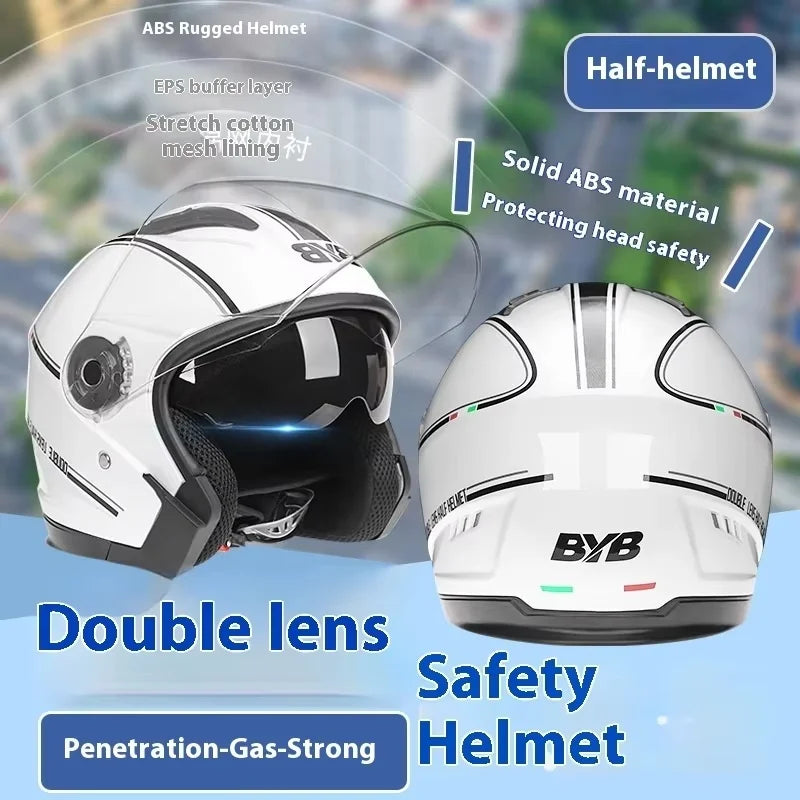 Motorcycle Open Face Helmet For Men And Women Dual Lens Sun Visor Face Shield Top Lightweight Scooter Bike Retro 3/4 Helmet AXSSIBLZ
