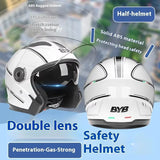 Motorcycle Open Face Helmet For Men And Women Dual Lens Sun Visor Face Shield Top Lightweight Scooter Bike Retro 3/4 Helmet AXSSIBLZ